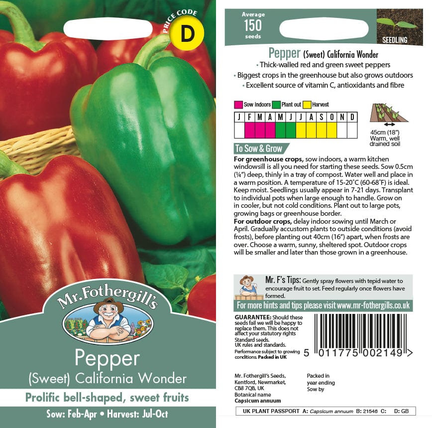 Pepper (Sweet) Californian Wonder Seeds - Image 2